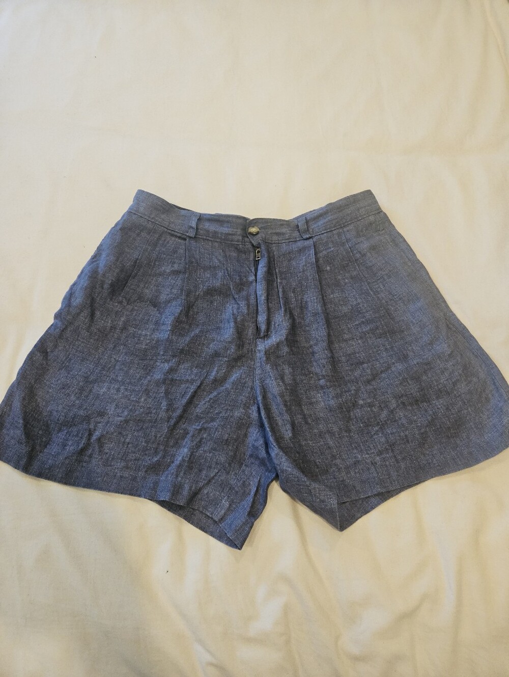 Aime Leon Dore Double Pleated 100% Linen Shorts In Blue Men's Size L Embroidered
